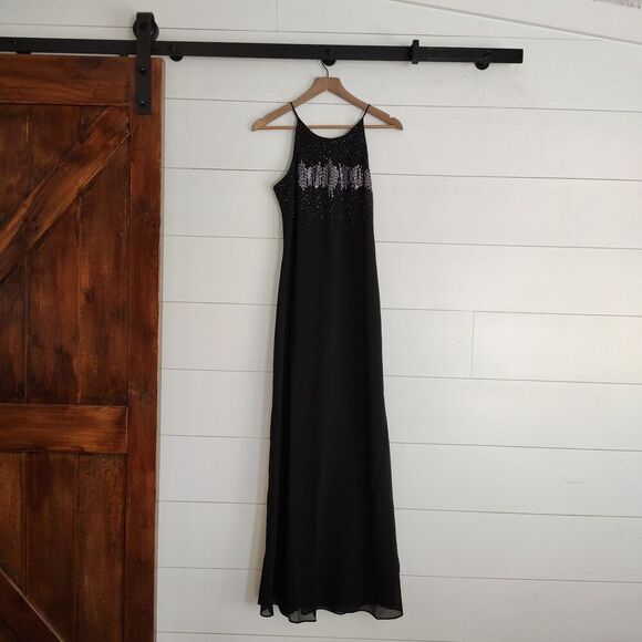 Vintage Cachet Women's Black Y2k Fairy  Beaded Formal Evening Dress Gown Size 8 - Picture 2 of 8